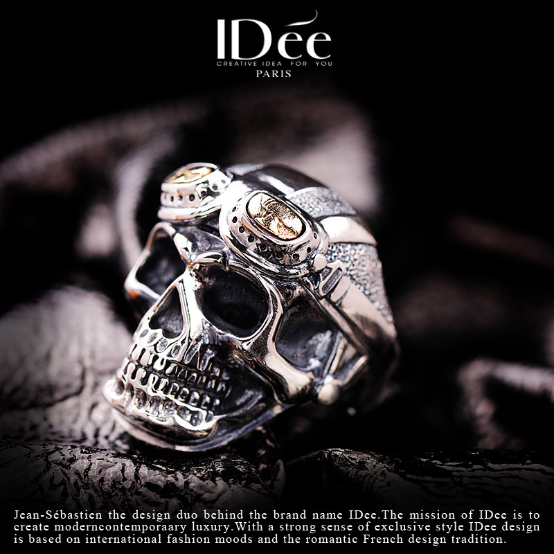 法国idee骷髅头男潮复古纯银戒指 idee戒指/指环