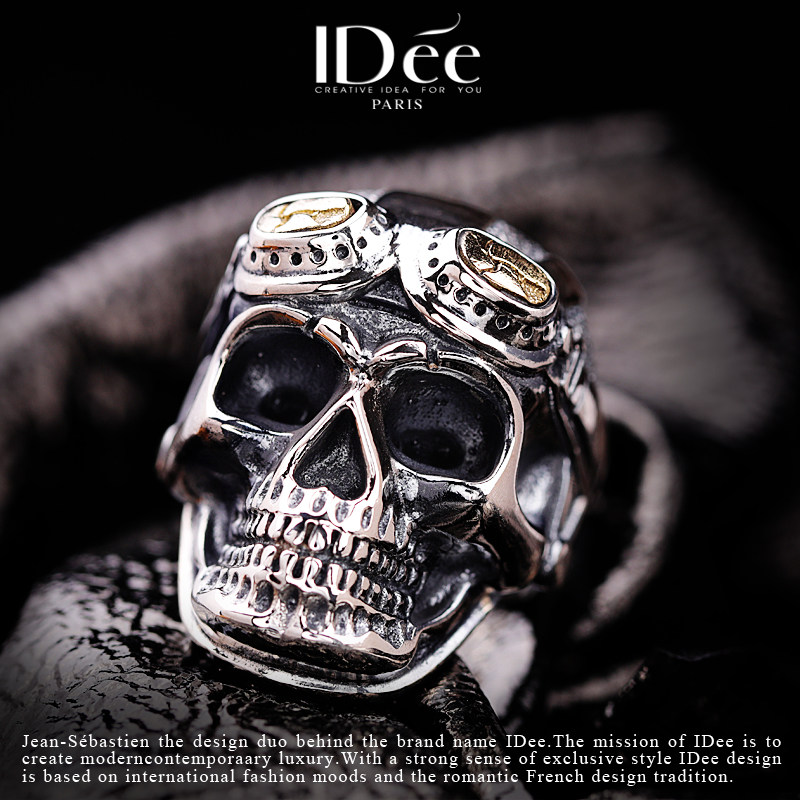 法国idee骷髅头男潮复古纯银戒指 idee戒指/指环