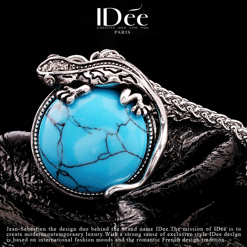 法国idee男潮牌嘻哈个性蓝松石吊坠 idee项链