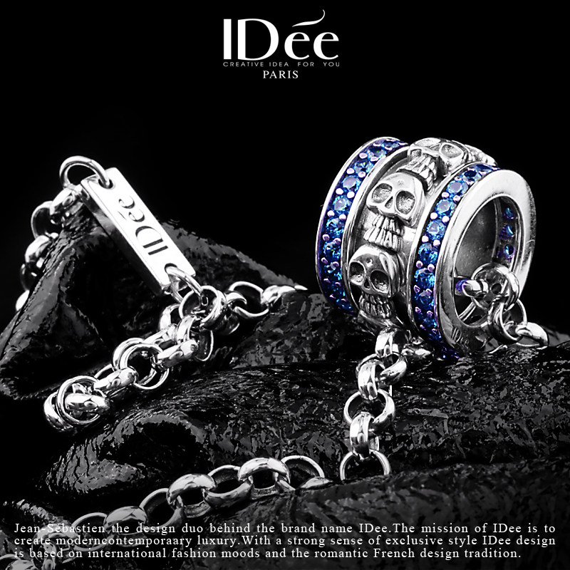 法国idee蓝钻骷髅纯银小蛮腰男吊坠 idee项坠/吊坠