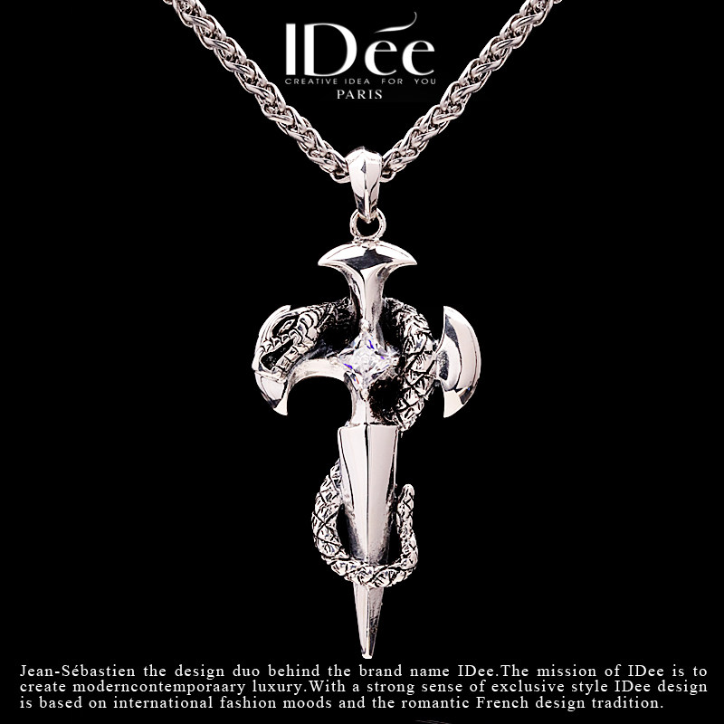 法国idee红宝石蛇银十字架泰银项链 idee项坠/吊坠