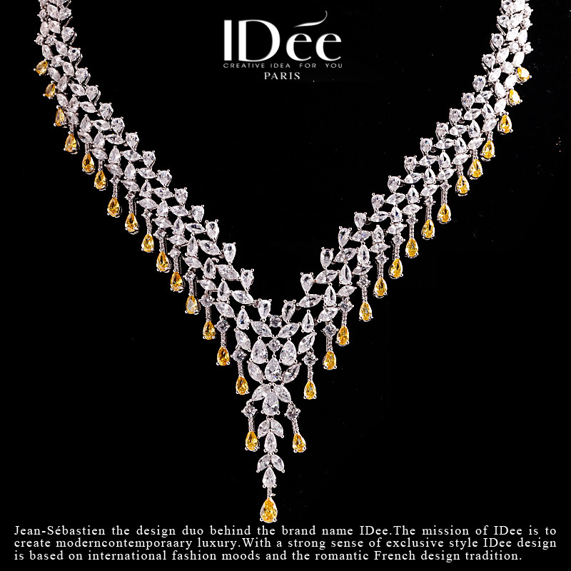 法国idee闪钻黄水晶女套装婚礼项链 idee项坠/吊坠