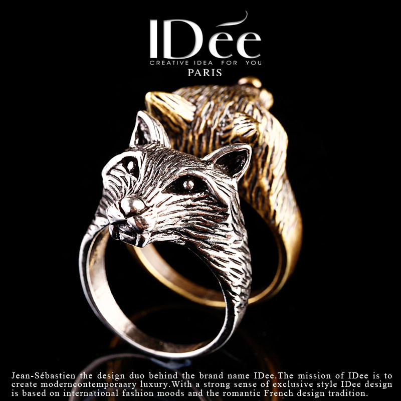 法国idee金色狼首男潮牌嘻哈戒指 idee戒指/指环