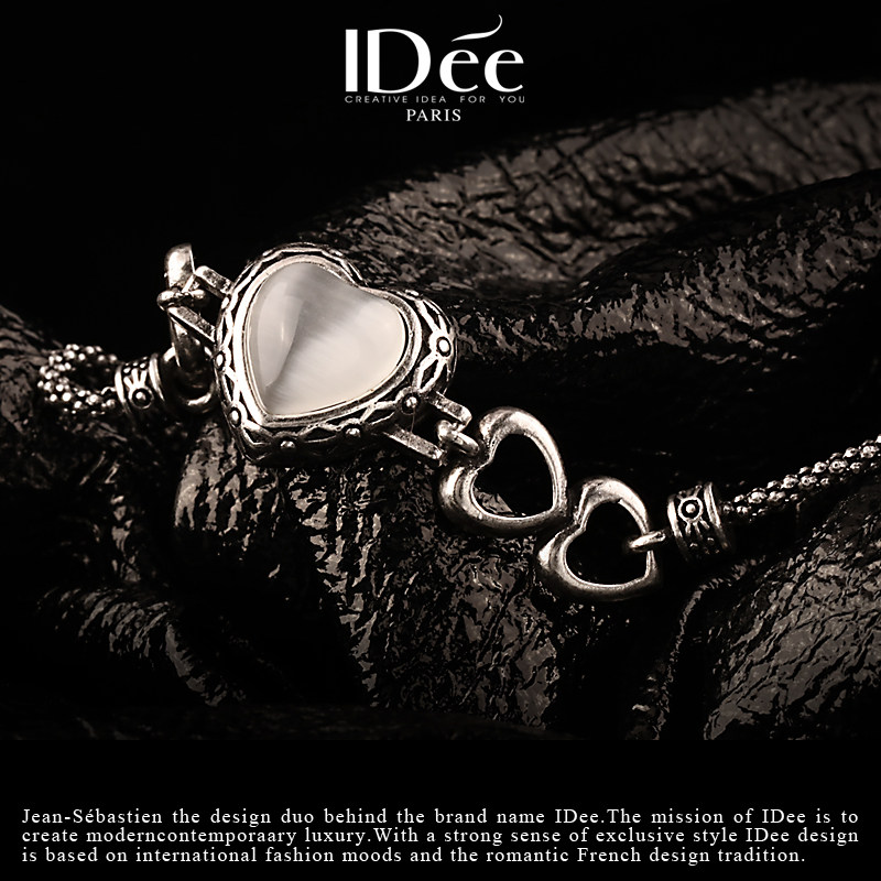 法国idee女潮宝石闺蜜银色桃心手链 idee手链