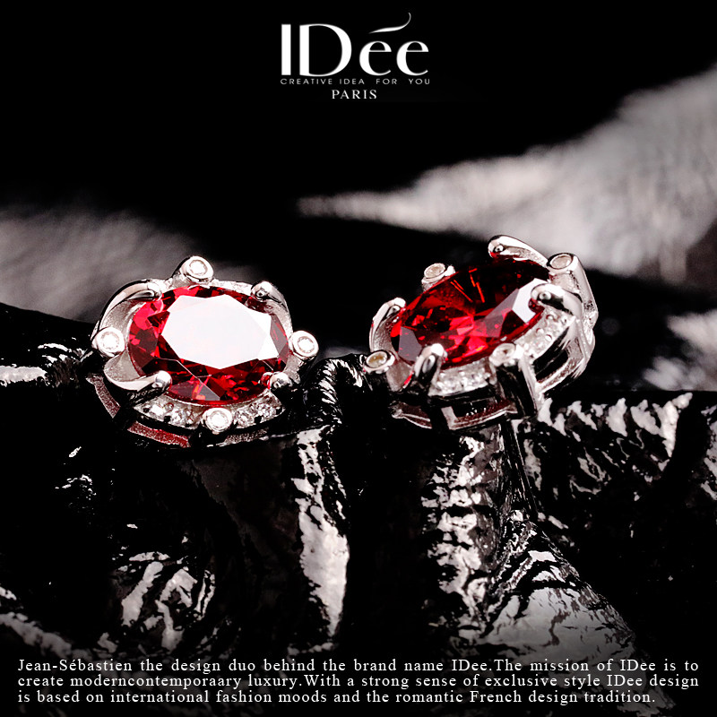 法国idee红宝石女银饰时尚气质耳钉 idee耳钉