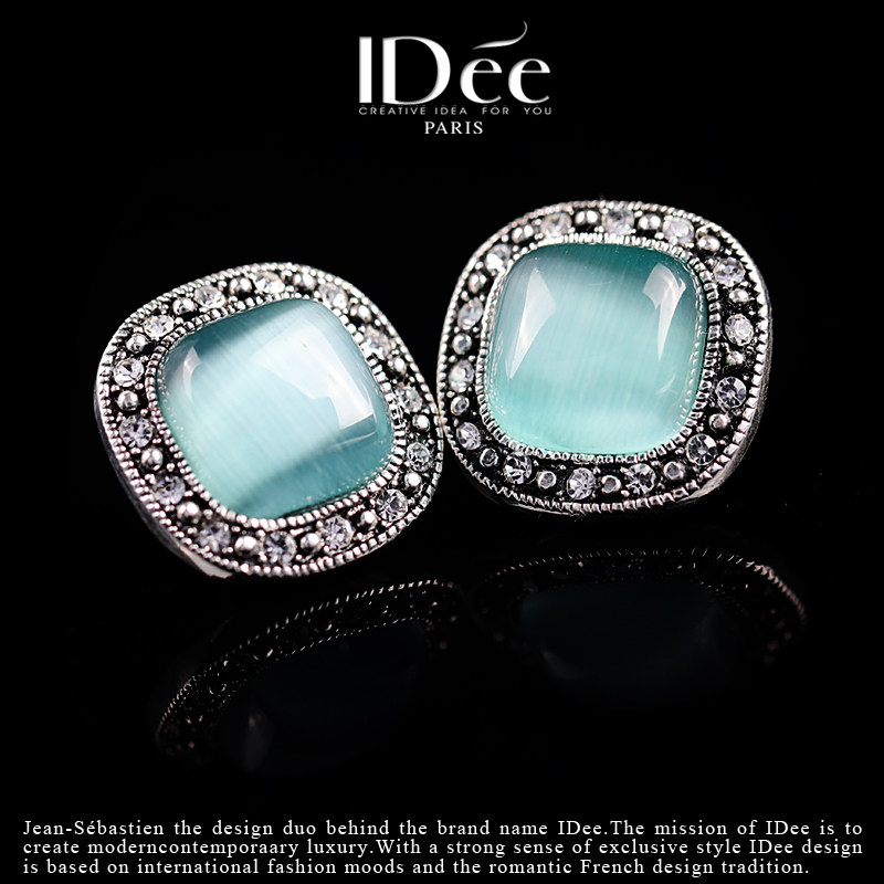 法国idee猫眼石女气质个性闪钻耳钉 idee耳钉