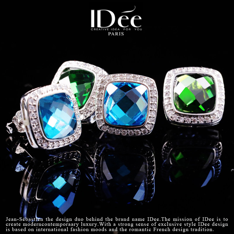 法国idee祖母绿秋冬银色个性耳钉 idee耳钉