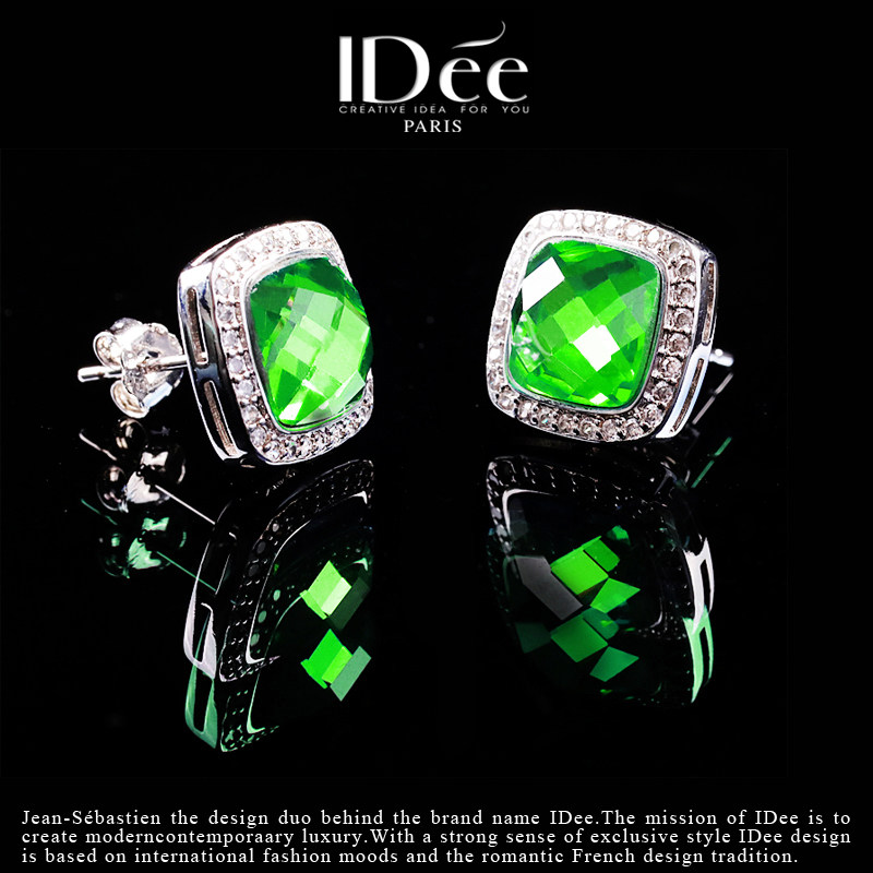 法国idee祖母绿秋冬银色个性耳钉 idee耳钉