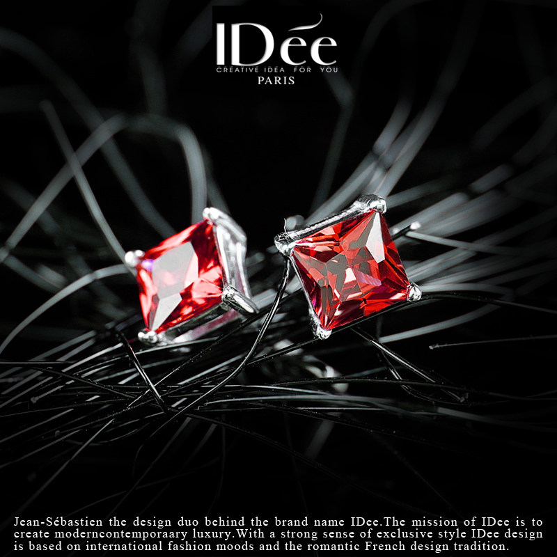 法国idee红宝石男女同款纯银耳钉 idee耳钉