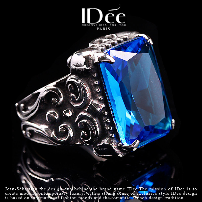法国idee蓝宝石男潮牌个性夸张指环 idee戒指/指环