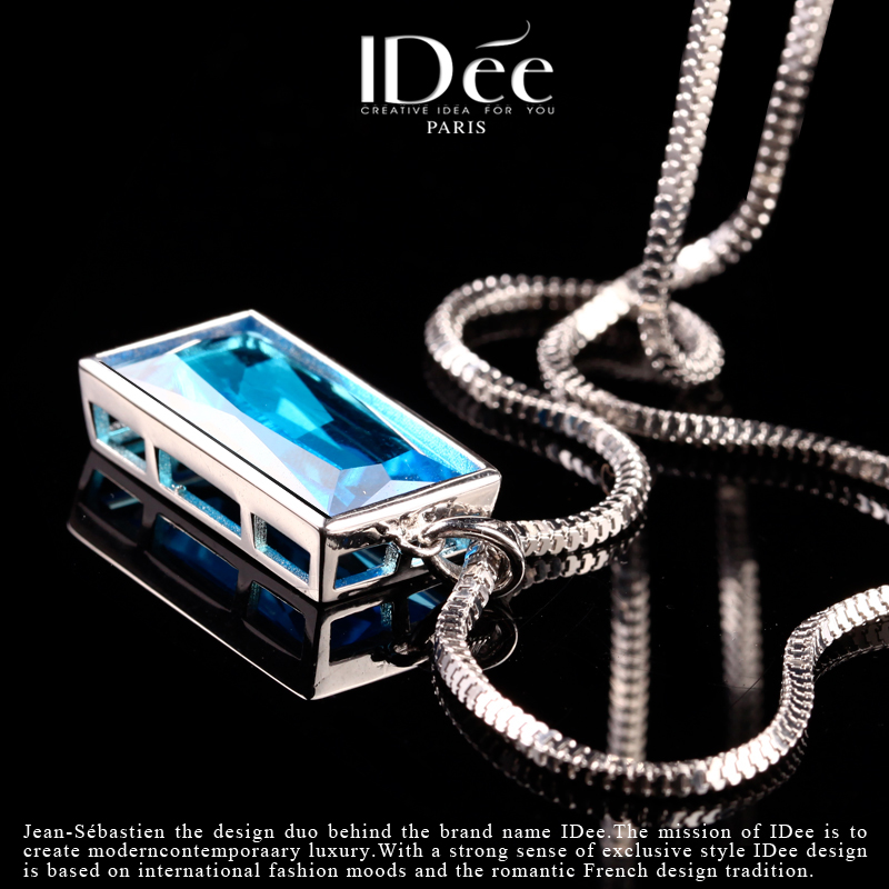 法国idee男士蓝水晶宝石挂饰个性潮 idee项链