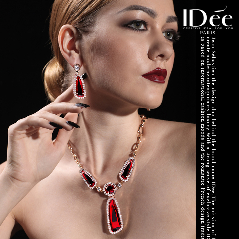 法国idee红宝石女18k金色气质项链 idee项链