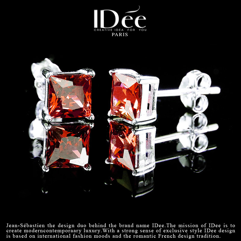 法国idee红宝石男女同款纯银耳钉 idee耳钉