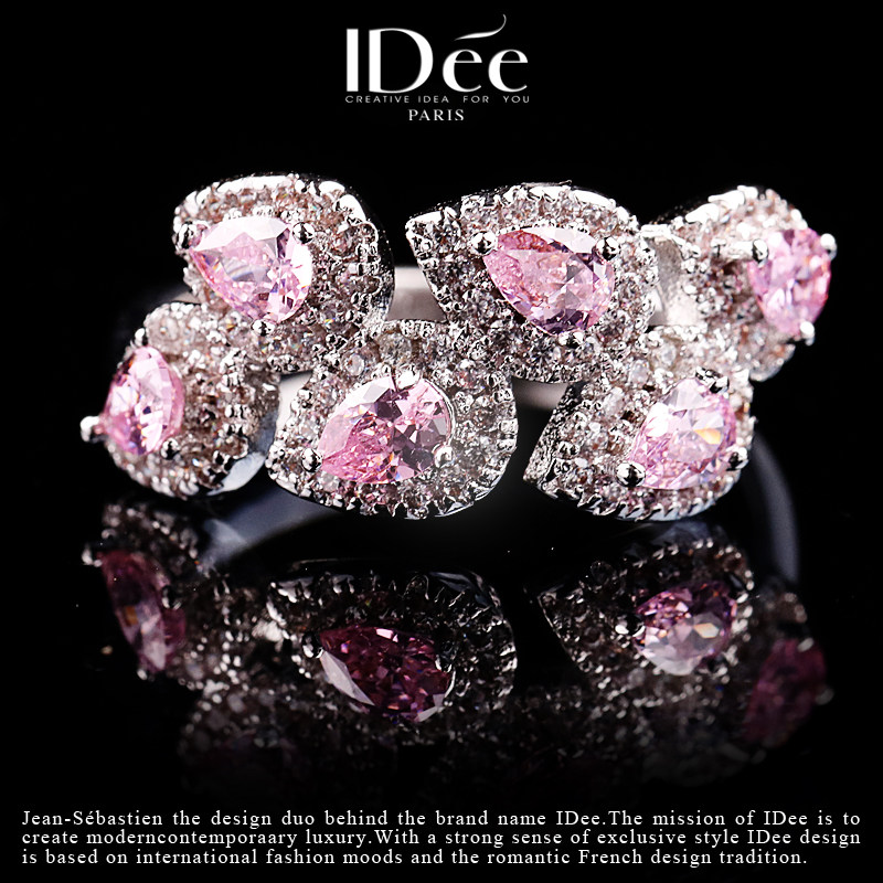 法国idee女潮高级感桃花粉钻戒指 idee戒指/指环