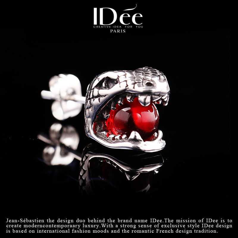 法国idee灵蛇潮男个性银色复古耳钉 idee耳钉