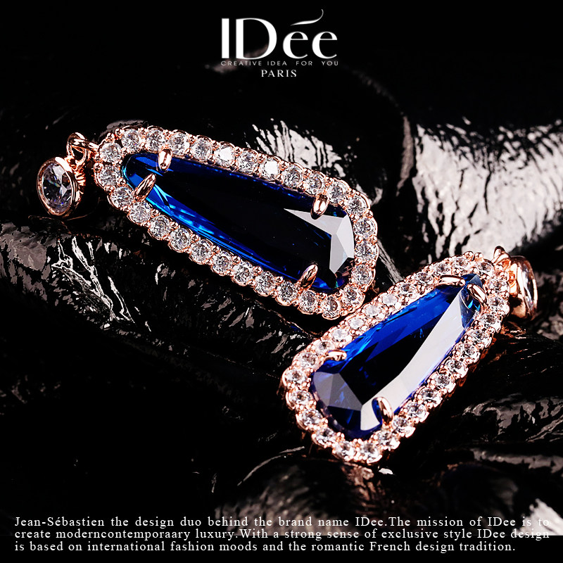 法国idee时尚蓝宝石长海蓝宝耳坠 idee耳钉