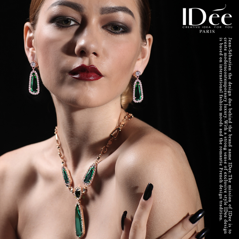 法国idee祖母绿潮人长欧美夸张耳坠 idee耳环