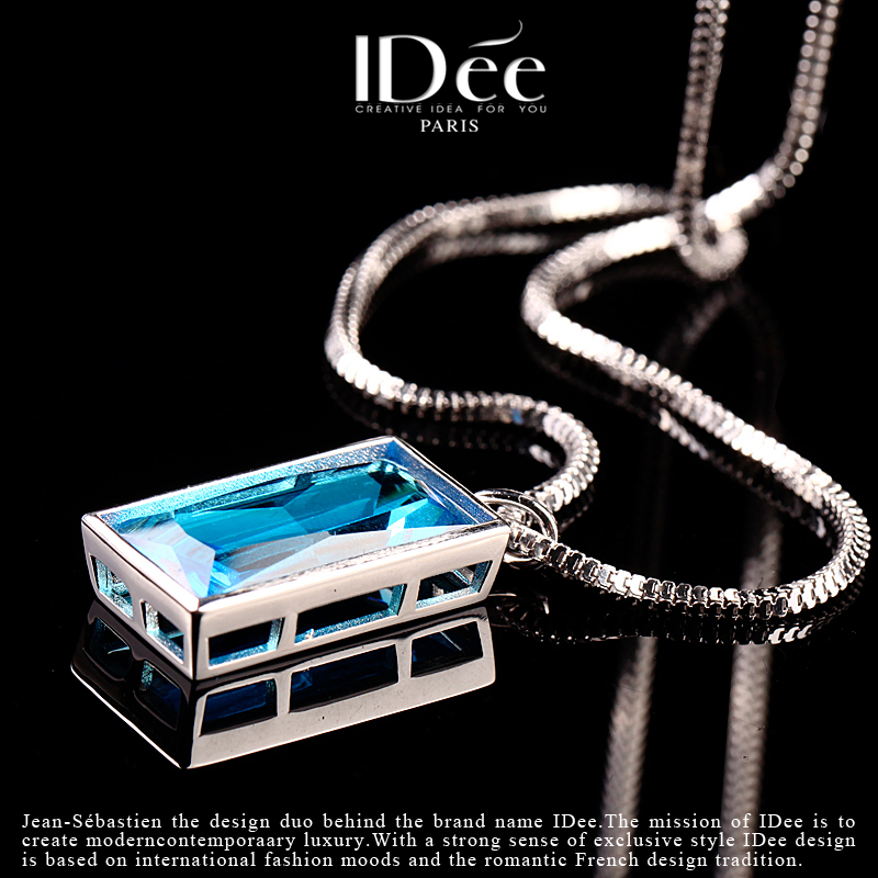 法国idee男士蓝水晶宝石挂饰个性潮 idee项链