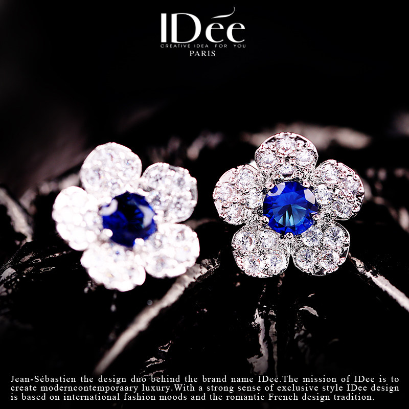 法国idee花朵蓝宝石女潮牌气质耳钉 idee耳钉