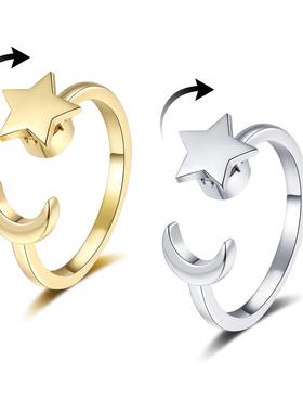 欧美热销个性百搭可旋转可调节缓解焦虑压力镀银锆石戒指