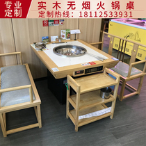 Smoke-free purifying marble hotpot table induction cookware commercial iron pan stew pan chicken hearth burn electric hotel dining table and chairs