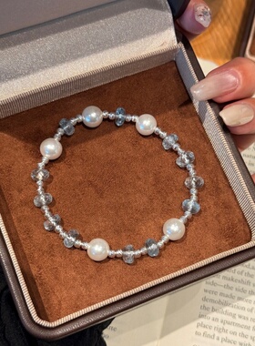 夏季新款天然水晶珍珠手链S925银镀金高级工艺小众百搭女款手串