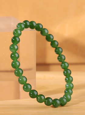 天然俄料碧玉圆珠手链单圈阳绿色