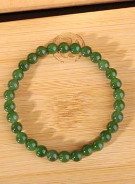 天然俄料碧玉圆珠手链单圈阳绿
