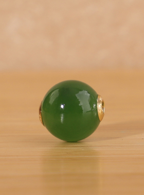 俄料碧玉圆珠18K金贴片孔道镶