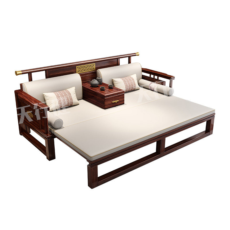 乌金木新中式罗汉床实木两用茶桌椅客厅禅意带抽拉推拉沙发床榻,淘宝优惠券,粉丝福利购,淘宝优惠卷