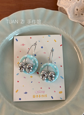 甜心奶泡 谁戴谁好看 原创甜美公主风精致蝴蝶结耳圈耳环少女耳夹
