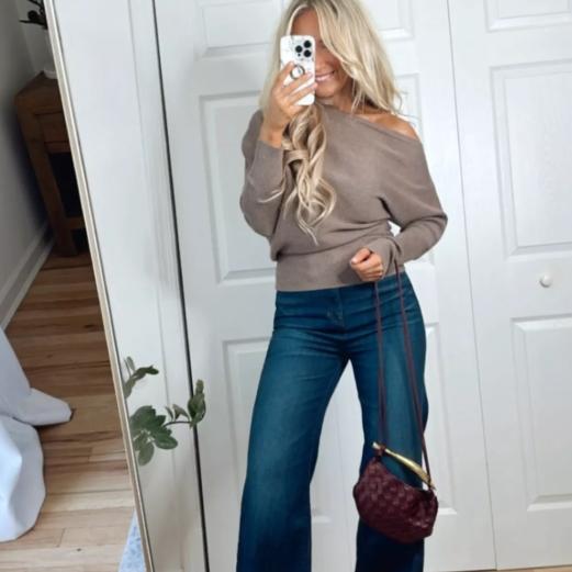 REISS黑针织上衣蝙蝠袖一字领露肩短款修身大气经典百搭气质显瘦 - 图1