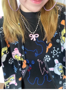 y2k高档甜酷辣妹粉色蝴蝶结可爱网红甜美原宿风百搭珠链项链ins