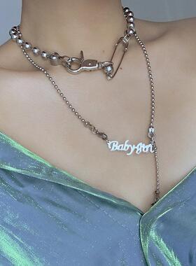 Babygirl钛钢项链女潮网红小众蝴蝶吊坠情侣锁骨链挂饰配饰