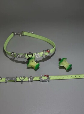 青苹果chocker项链y2k亚文化项圈小众多巴胺千禧甜酷辣妹绿色颈链
