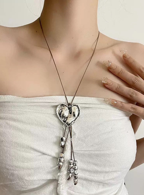 做旧复古爱心流苏长款项链女波西米亚民族风小众毛衣链秋冬配饰潮