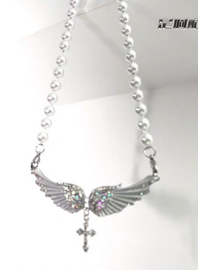 ins风天使翅膀珍珠项链十字架天使之翼锁骨链少女心自制