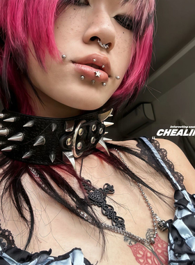 choker金属铆钉重工皮革朋克项圈y2k小众亚文化摇滚夸张辣妹颈圈