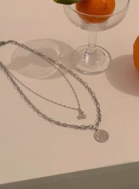 ins钛钢双层叠戴花朵百搭锁骨链