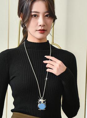 韩国时尚毛衣链女动物闪钻长款项链吊坠挂件个性百搭颈链饰品配饰