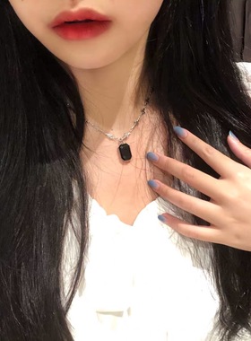 小众设计感十字架黑曜石复古ins锁骨链项链 暗黑宝石方块吊坠甜酷