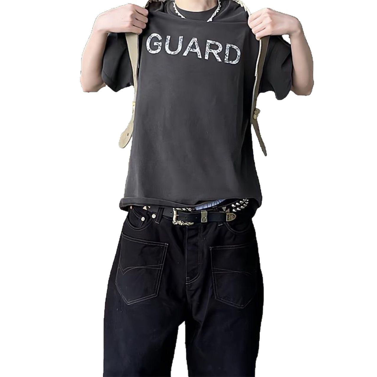 忧郁的富二代23新款双钉十字架进口朋克做旧皮带