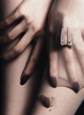 兽牙戒指男潮流食指尾戒男士单身戒指ins小众高级开口指环