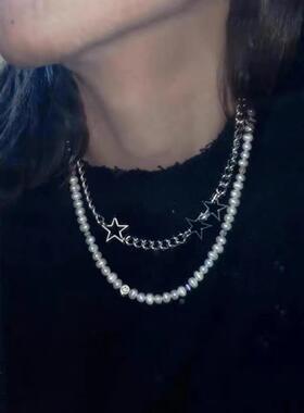 韩版新款 y2k小众设计百搭辣妹五角星镂空通体钛钢链条辣妹项链