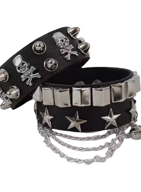 暗黑朋克铆钉气眼皮质pu手环超酷链条辣妹亚文化时尚个性情侣手链