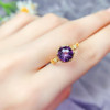 Natural Amethyst Fireworks Cut Ring 925 Sterling Silver Gold Plated Supports Detection Main Stone Size 8mm