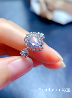 天然月光石戒指主石尺寸5×7mm925纯银镀金支持检测