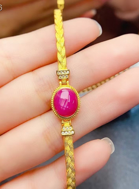 天然老烧红宝石手链S 925镶嵌支持检测主石尺寸8*10m m