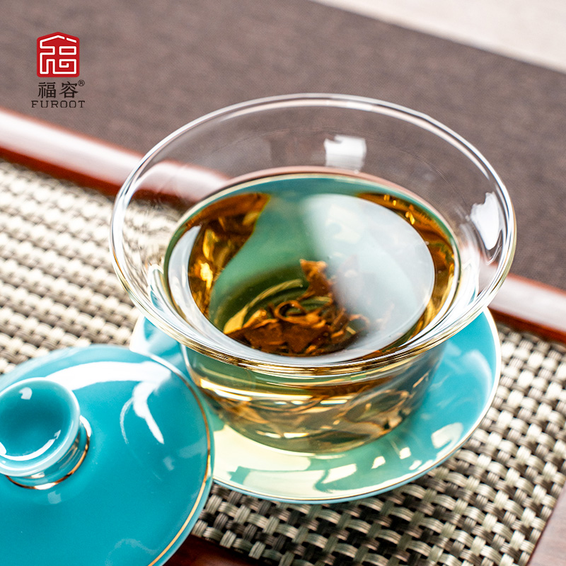 福容耐热加厚玻璃盖碗陶瓷手绘三才茶碗泡茶杯大小号工夫茶具单个 - 图1