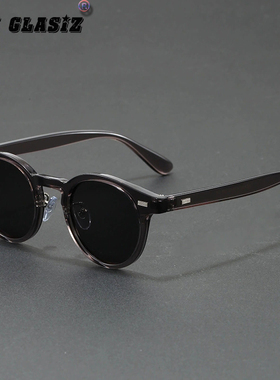 日系复古偏光墨镜潮男女浅灰墨绿防紫外太阳镜日系小圆形平光镜